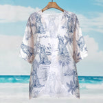 Dog Lover Gift Toile De Jouy Summer Beach French Style - Personalized Kimono Cover Up