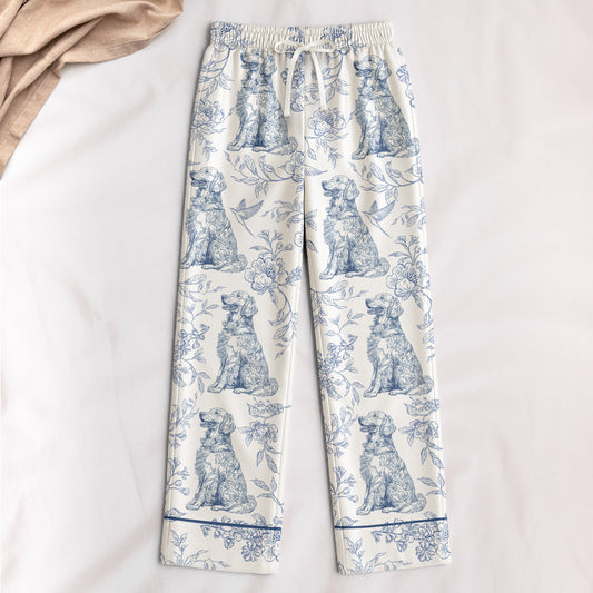 Dog Lover Toile De Jouy Foral French Style - Personalized Satin Pajama Set