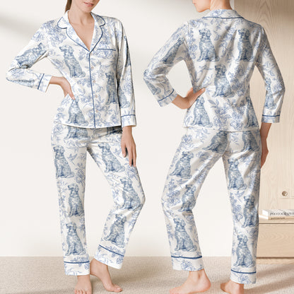 Dog Lover Toile De Jouy Foral French Style - Personalized Satin Pajama Set