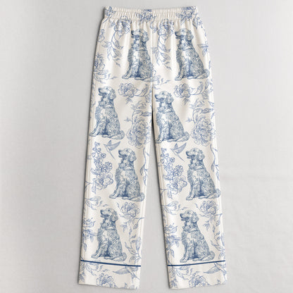 Dog Lover Toile De Jouy Foral French Style - Personalized Satin Pajama Set