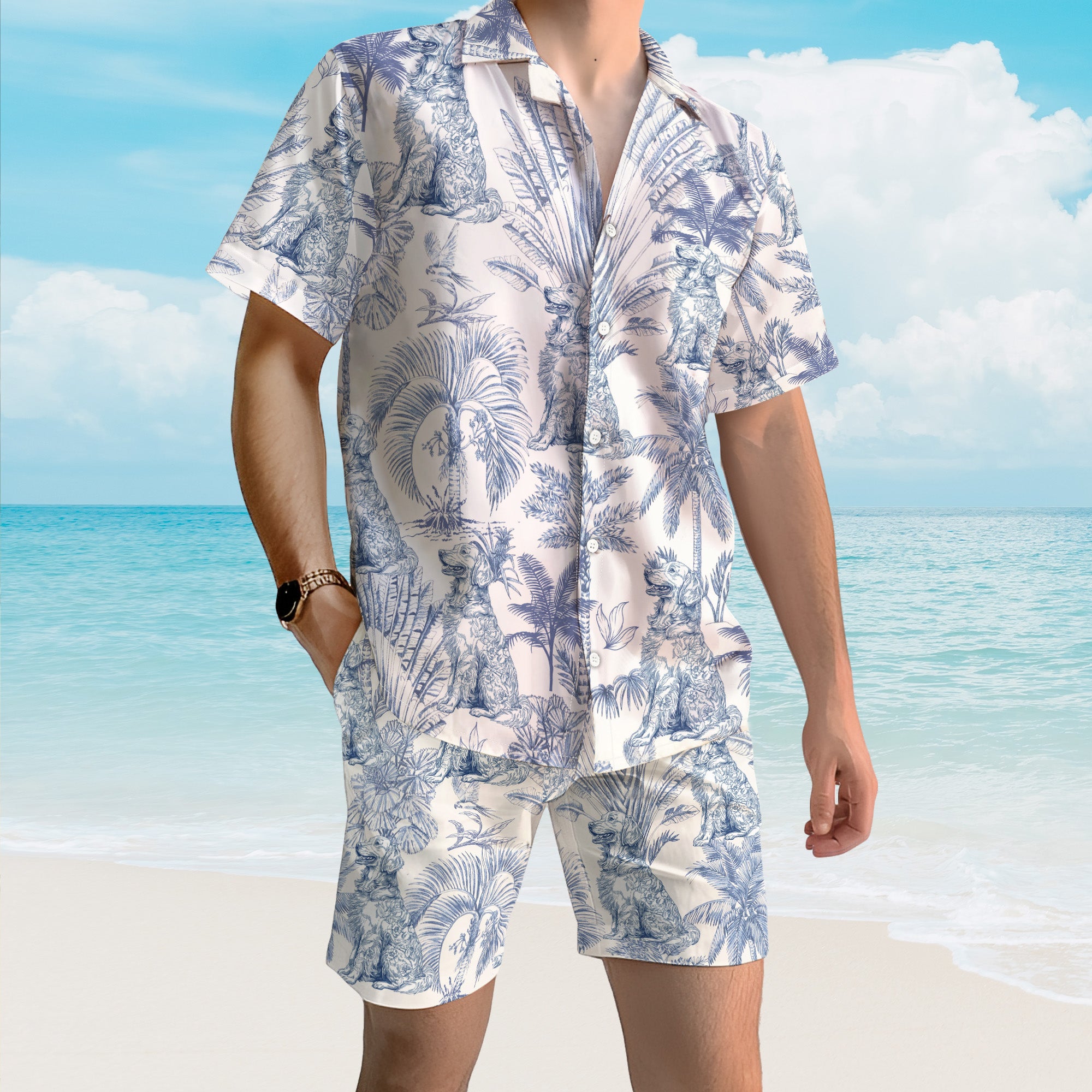 Dog Lover Toile De Jouy Style Custom Breeds Chinoiserie - Personalized Hawaiian Set