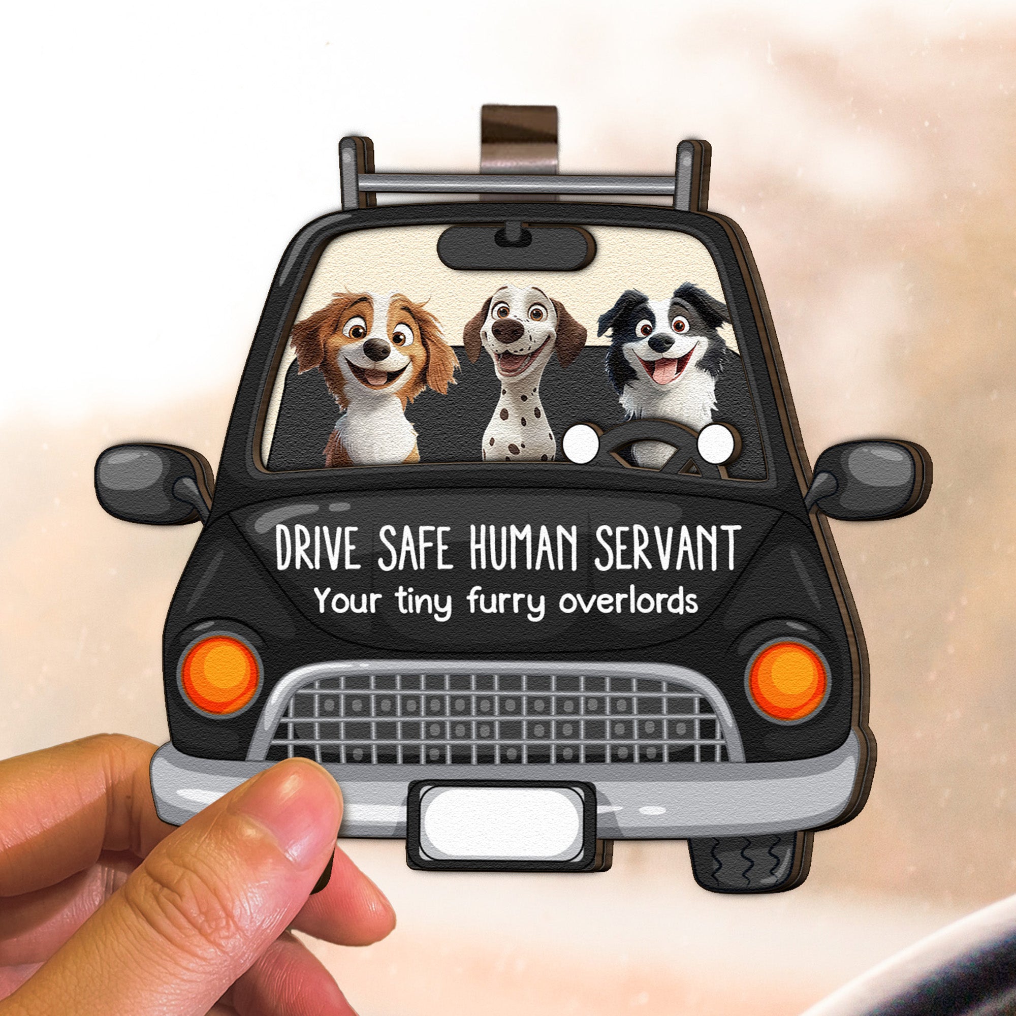 Dog Lovers Drive Safe Human Servant - Personalized Wooden Car Visor Clip
