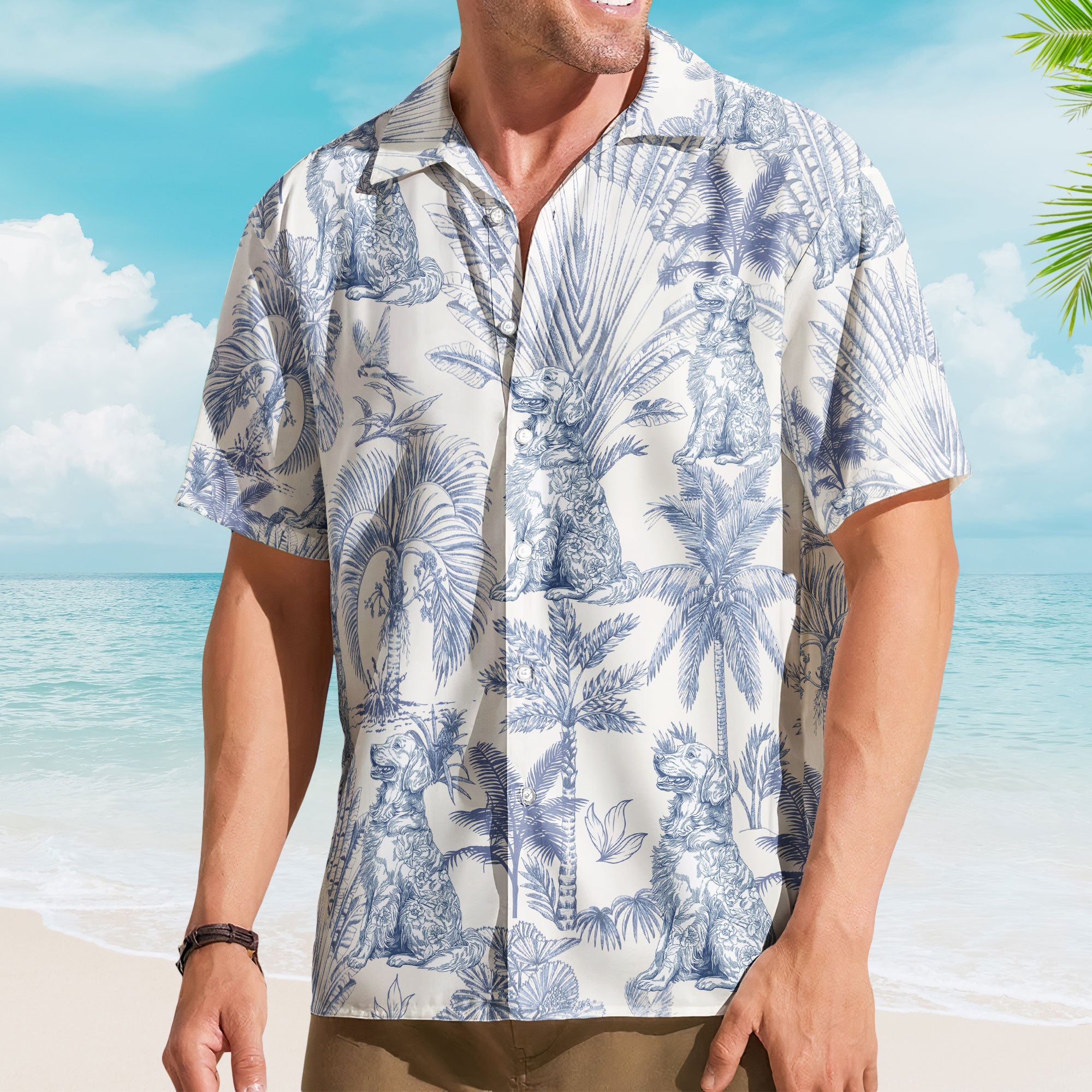 Dog Lovers Toile De Jouy Style Custom Dog Breeds - Personalized Hawaiian Shirt