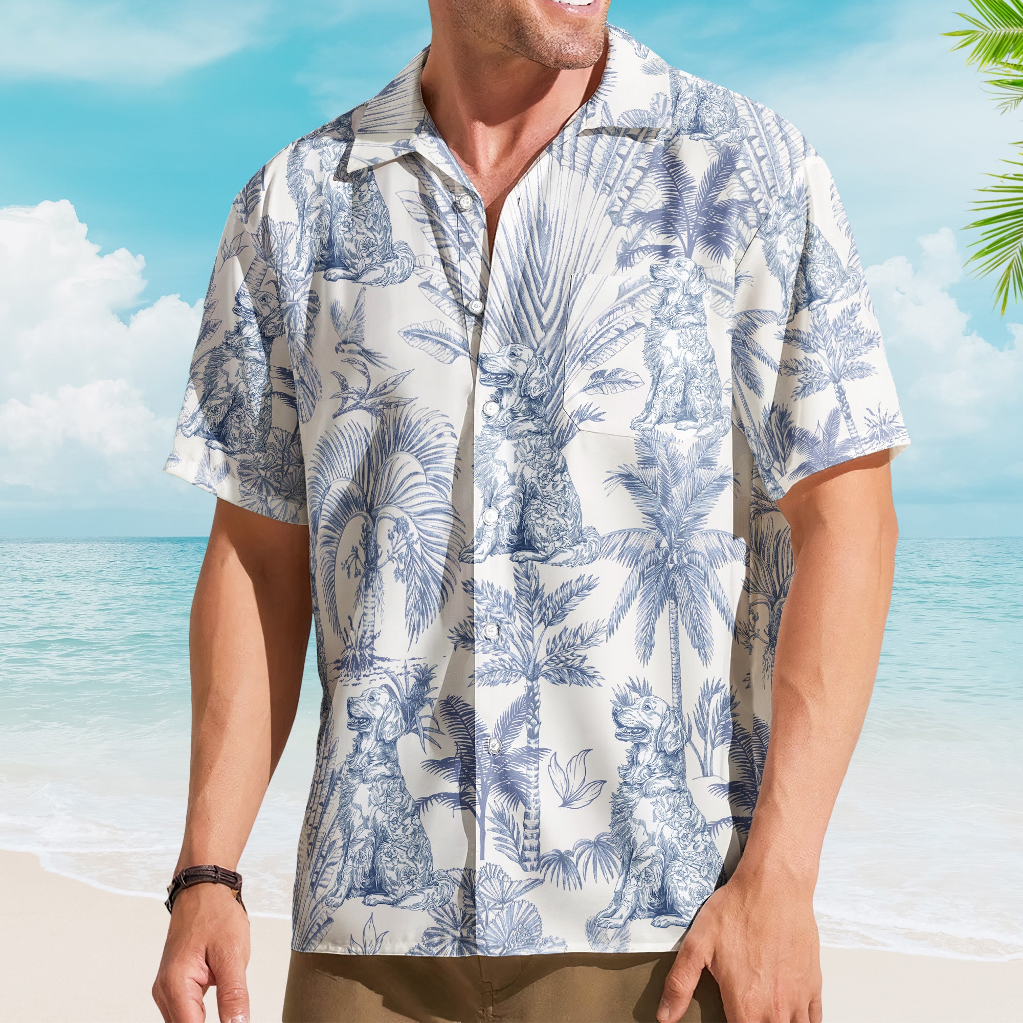 Dog Lovers Toile De Jouy Style Custom Dog Breeds - Personalized Hawaiian Shirt