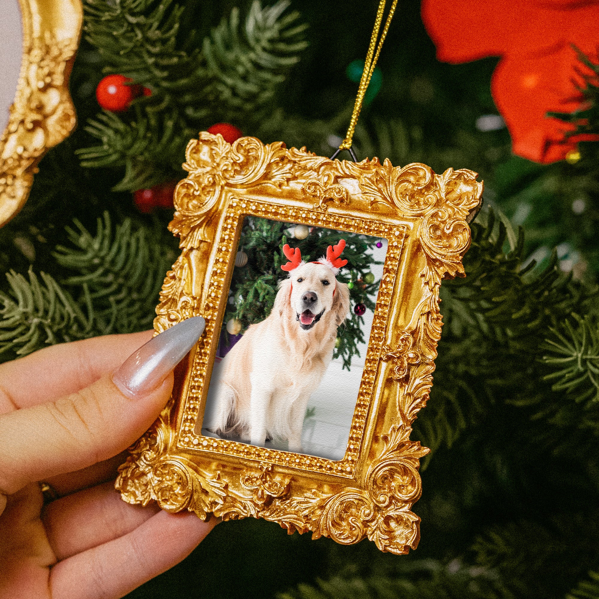 Dog Memorial Cat Memorial Photo Ornament - Personalized Vintage Picture Frame Ornament