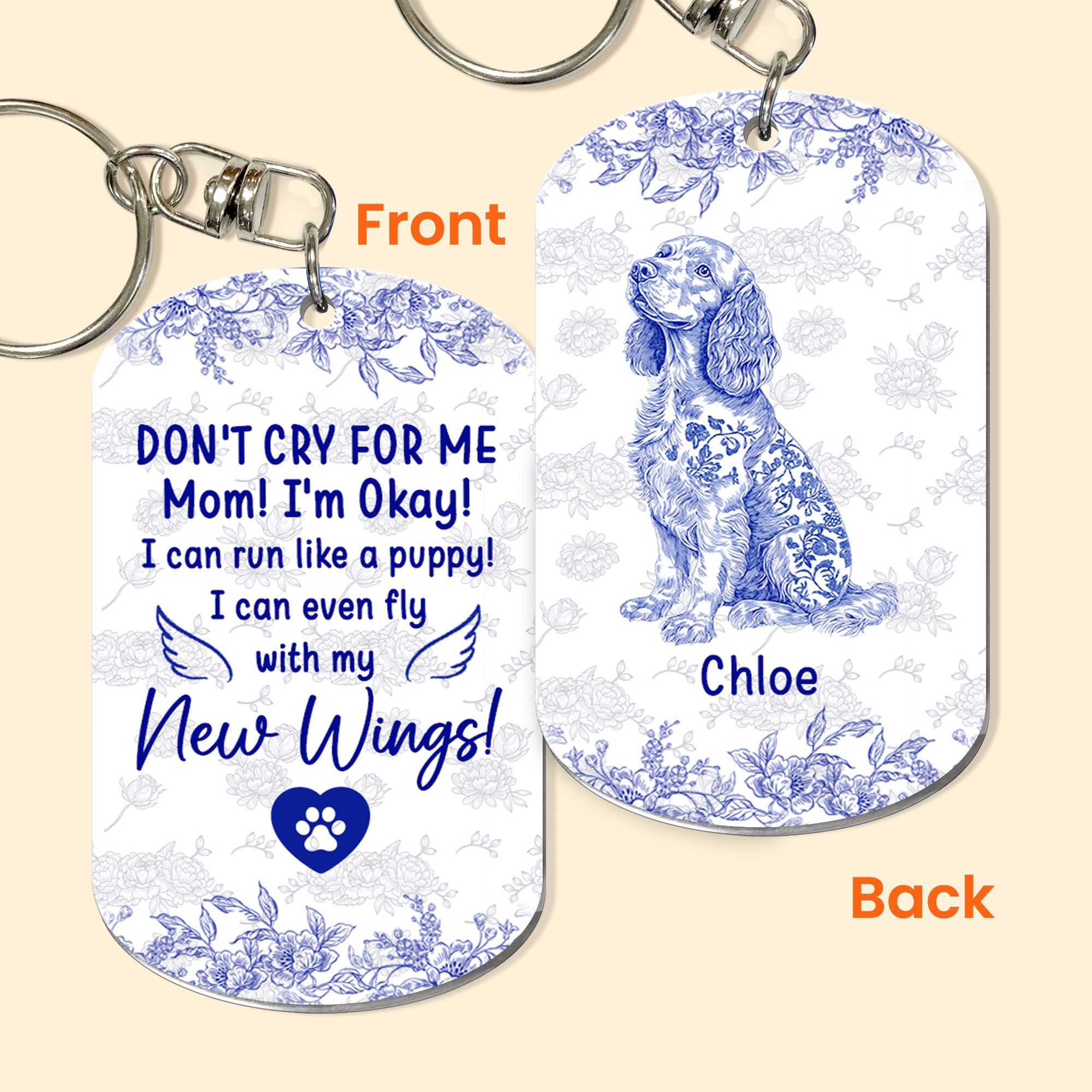 Dog Memorial Gift Toile De Jouy Don't Cry For Me Mom - Personalized Keychain