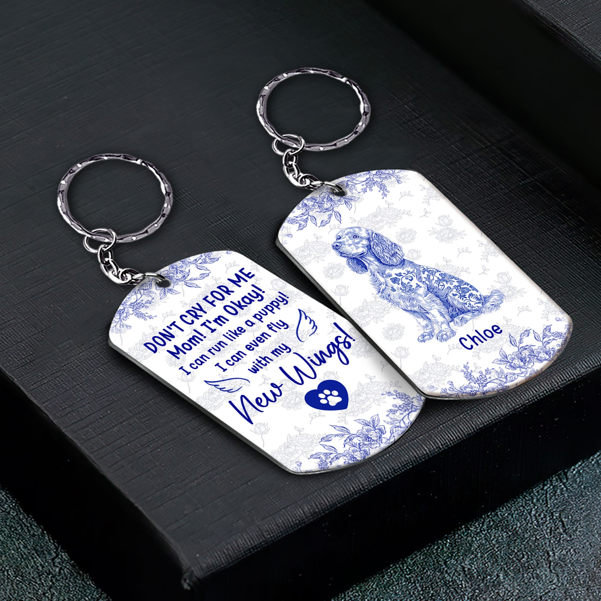 Dog Memorial Gift Toile De Jouy Don't Cry For Me Mom - Personalized Keychain