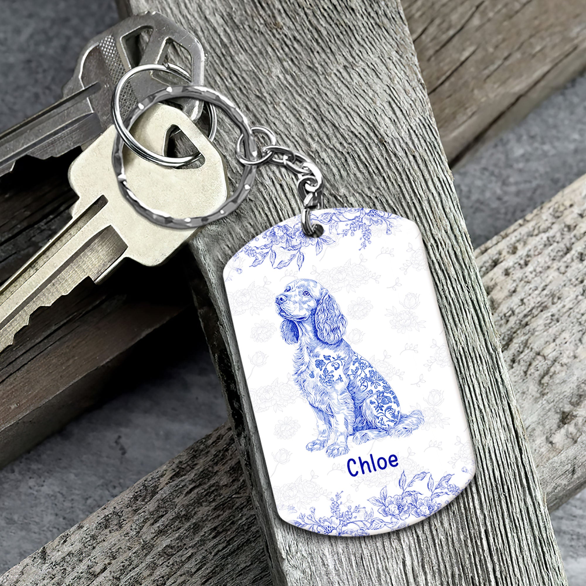 Dog Memorial Gift Toile De Jouy Don't Cry For Me Mom - Personalized Keychain