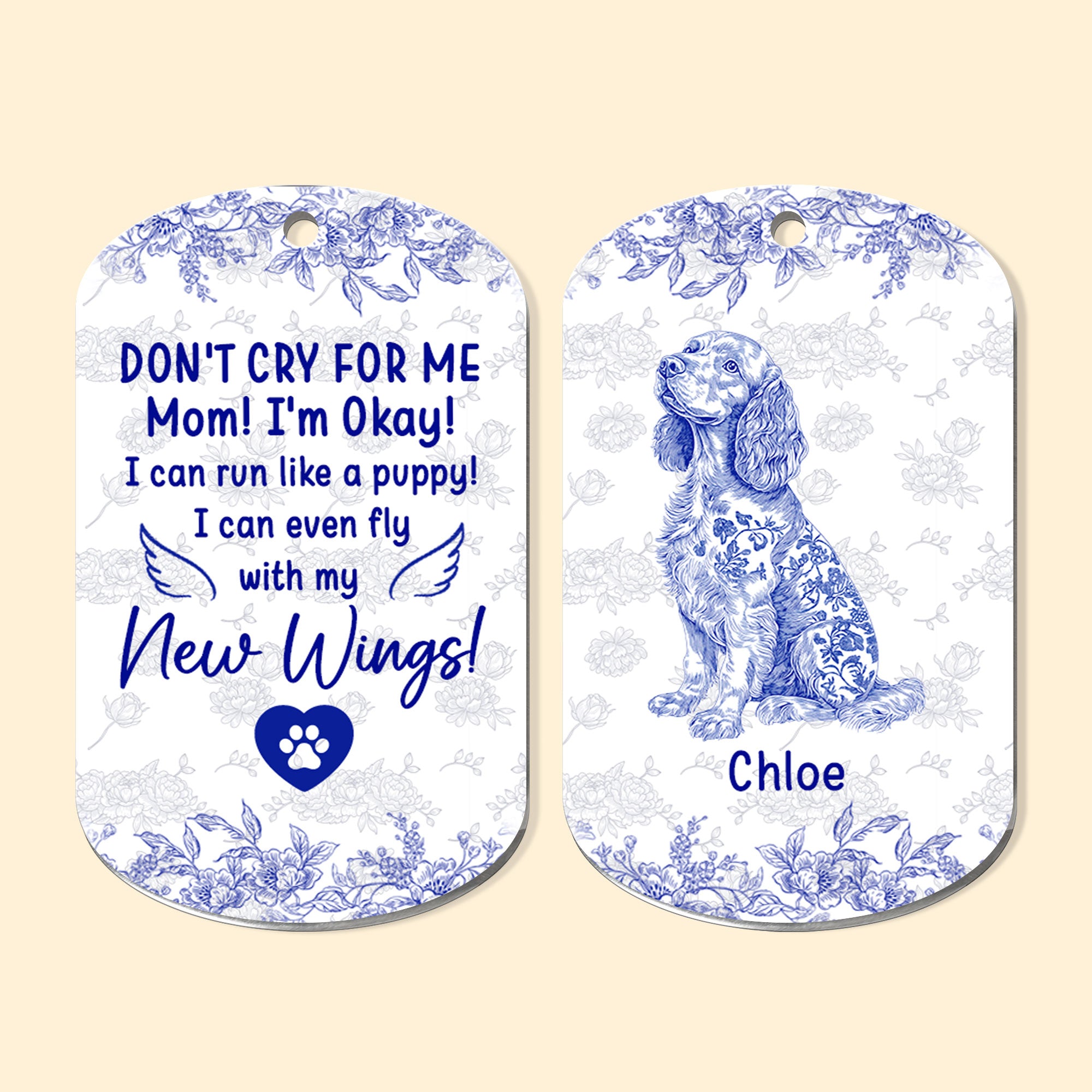 Dog Memorial Gift Toile De Jouy Don't Cry For Me Mom - Personalized Keychain