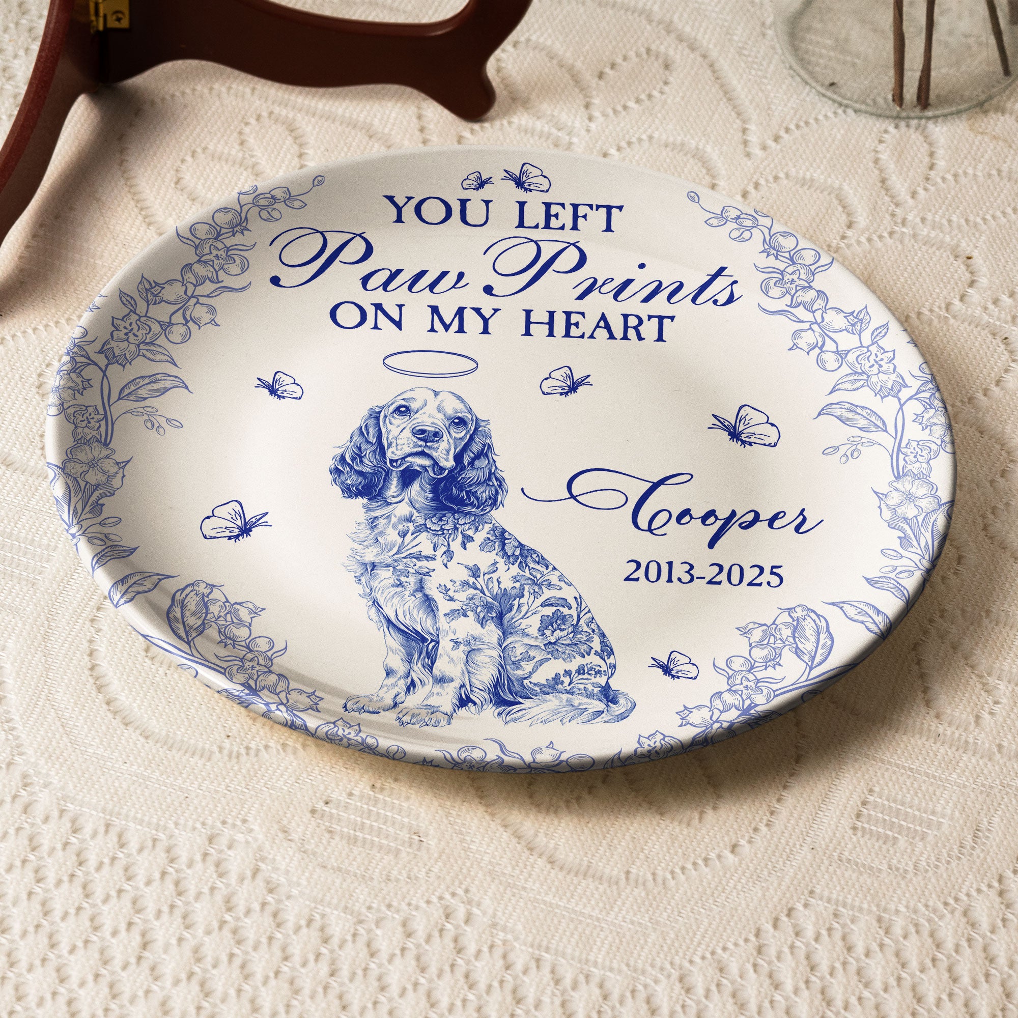 Dog Memorial Gift You Left Paw Prints Toile De Jouy - Personalized Ceramic Plate