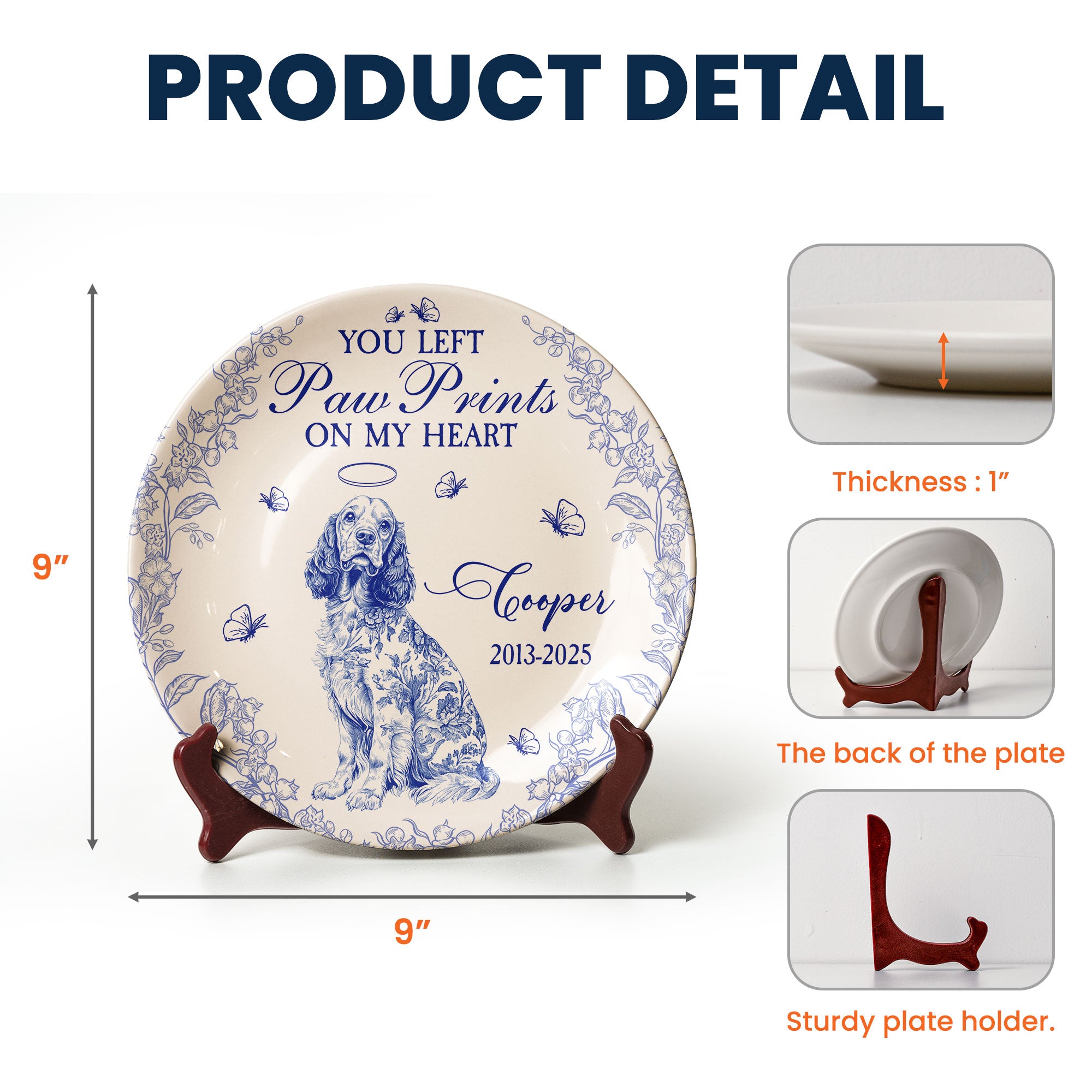 Dog Memorial Gift You Left Paw Prints Toile De Jouy - Personalized Ceramic Plate