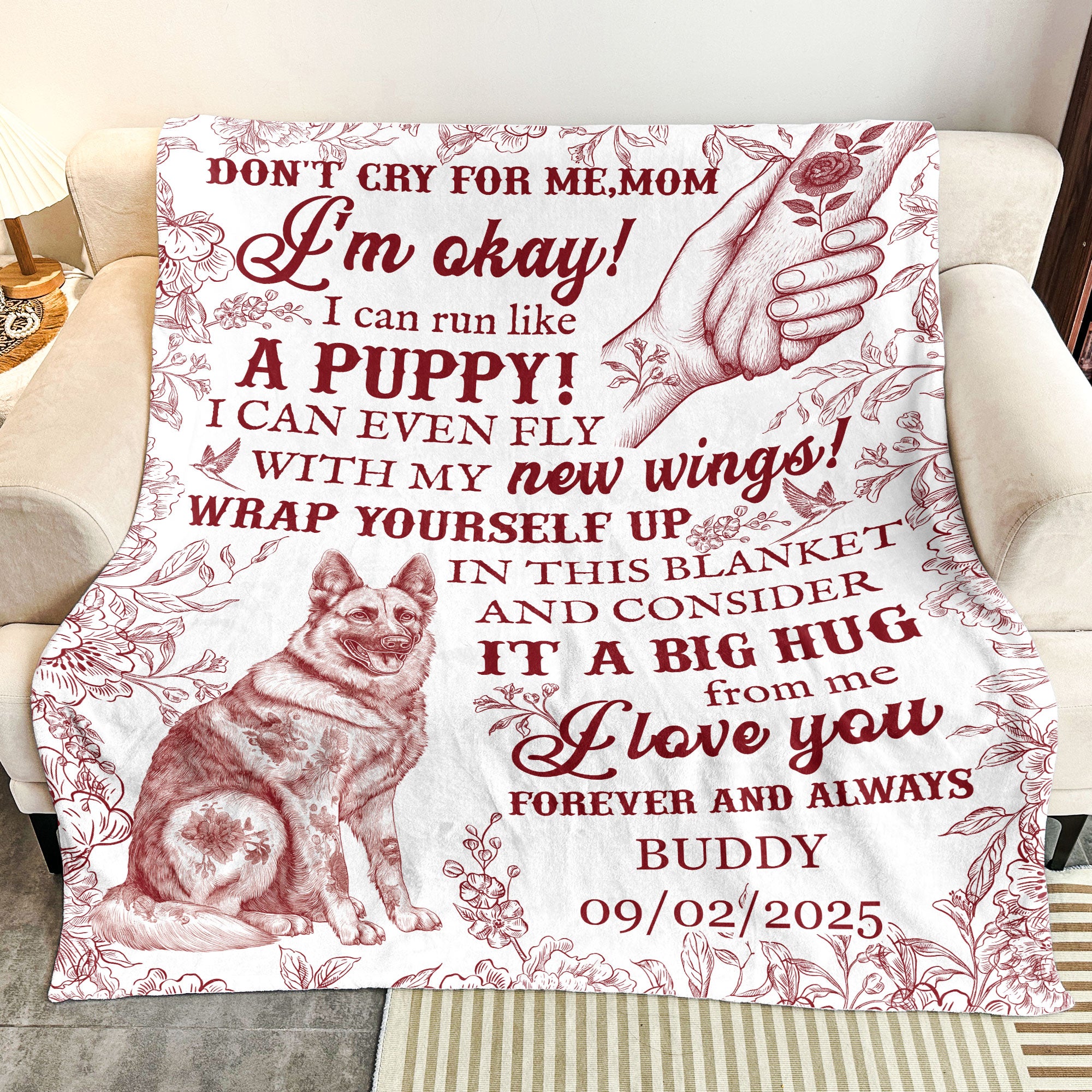 Dog Memorial Toile De Jouy French Chinoiserie - Personalized Blanket