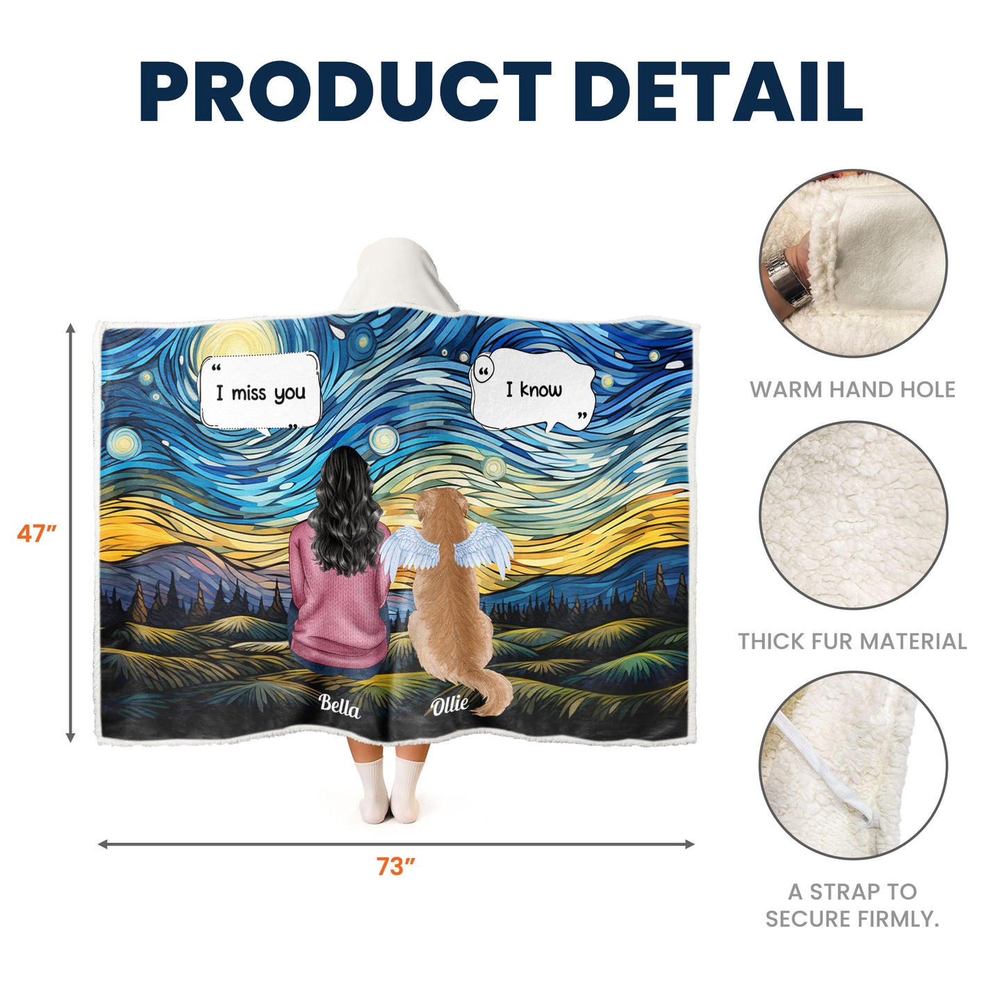 Dog Memorial, Cat Memorial - Personalized Wearable Blanket Hoodie