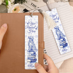 Dog Mom Book Lover Toile De Jouy - Personalized Acrylic Bookmark And Keychain Set