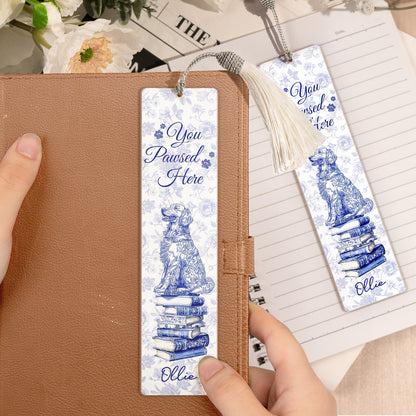 Dog Mom Book Lover Toile De Jouy - Personalized Acrylic Bookmark And Keychain Set