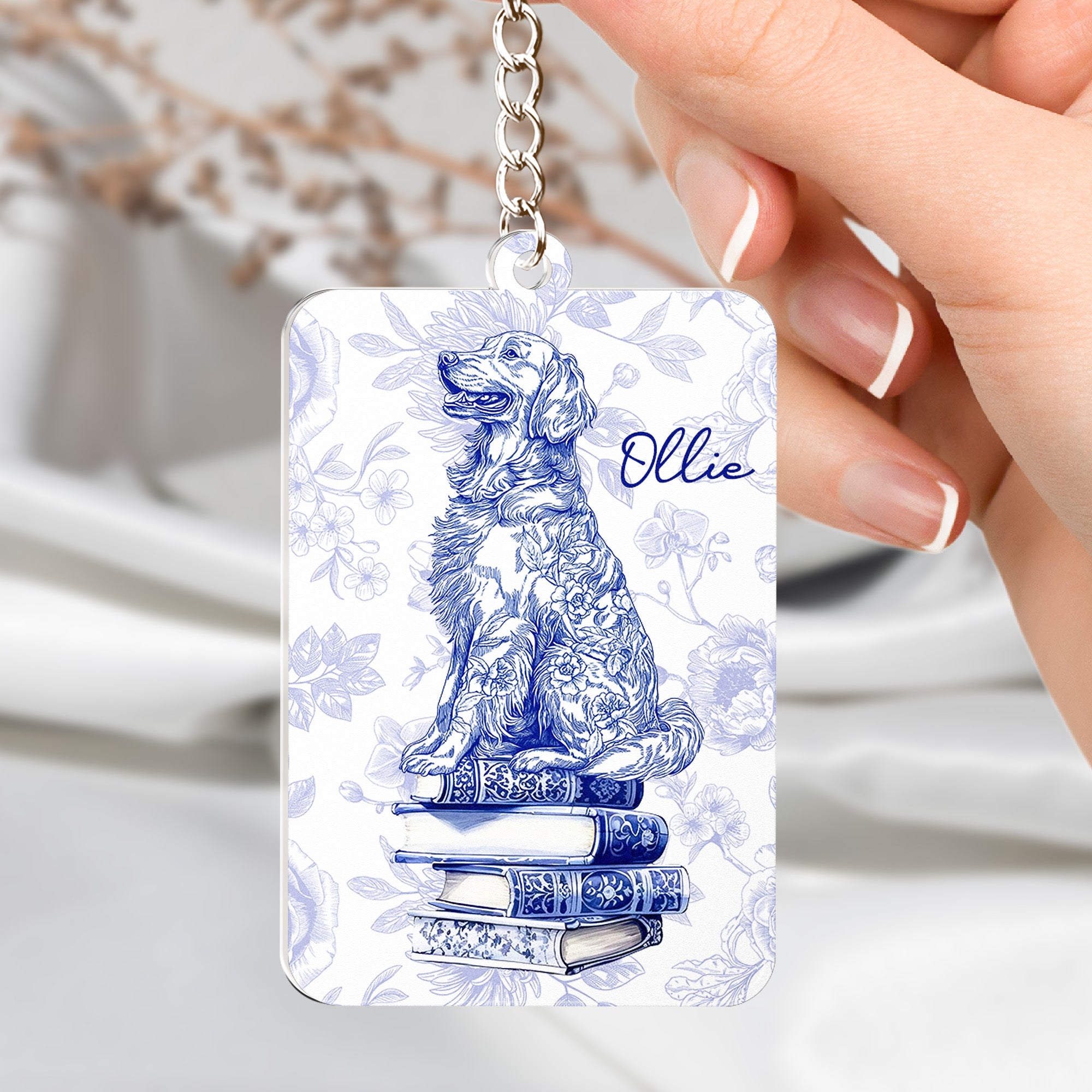 Dog Mom Book Lover Toile De Jouy - Personalized Acrylic Bookmark And Keychain Set