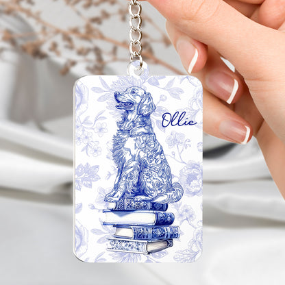 Dog Mom Book Lover Toile De Jouy - Personalized Acrylic Bookmark And Keychain Set