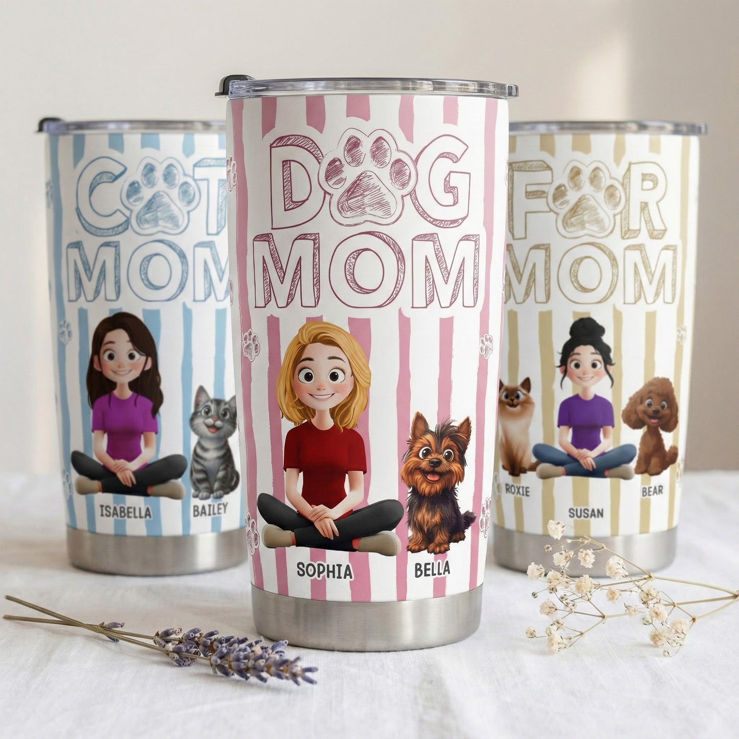 Dog Mom Cat Mom - Personalized Tumbler Cup