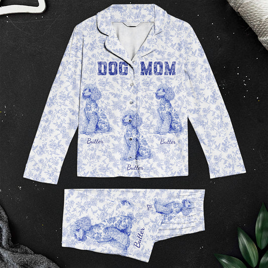 Dog Mom Floral Toile De Jouy French Chinoiserie - Personalized Women's Pajamas Set
