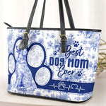 Dog Mom Gift Floral Toile De Jouy Chinoiserie - Personalized Leather Tote Bag