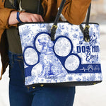 Dog Mom Gift Floral Toile De Jouy Chinoiserie - Personalized Leather Tote Bag