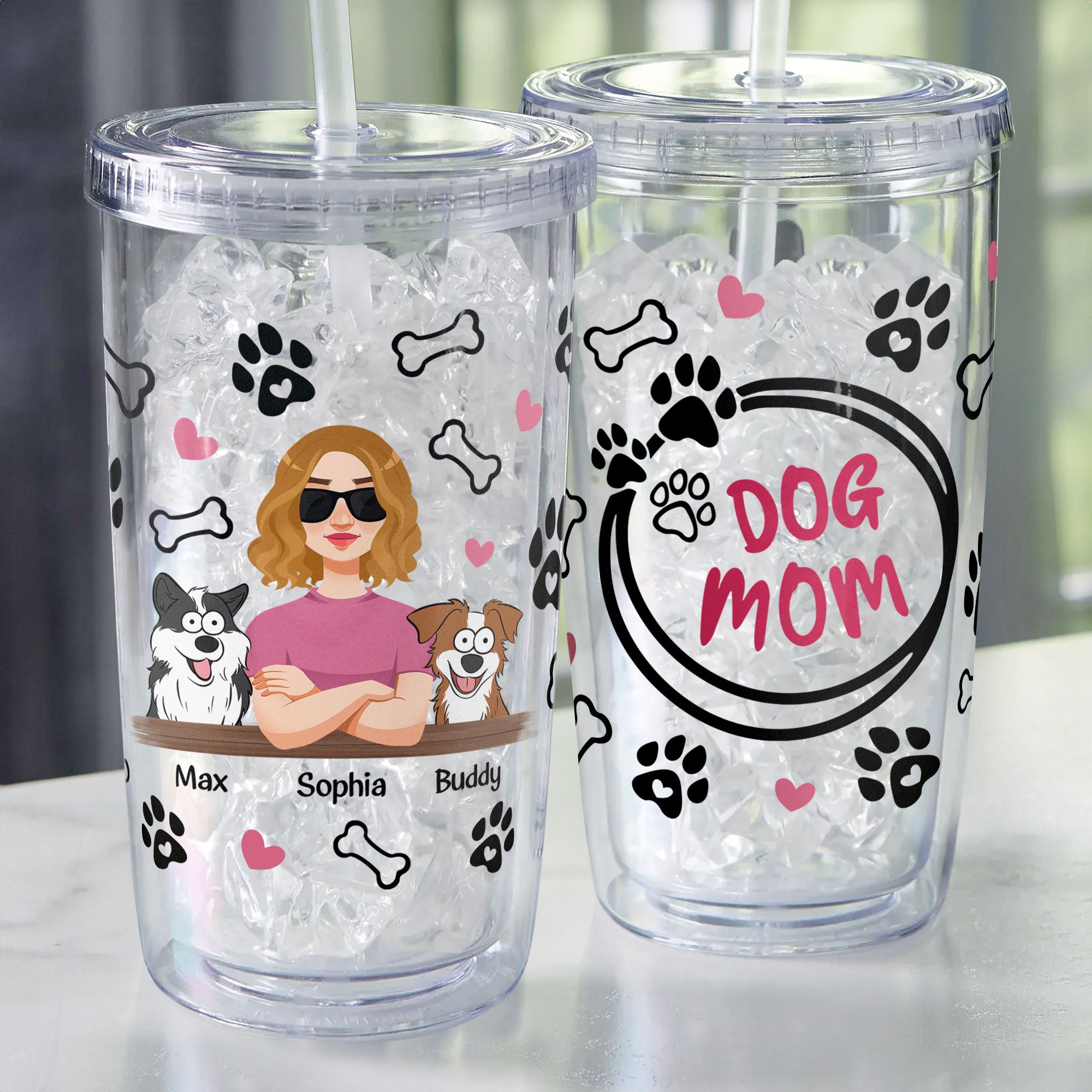 Dog Mom - Lovely Version - Personalized Acrylic Tumbler With Straw