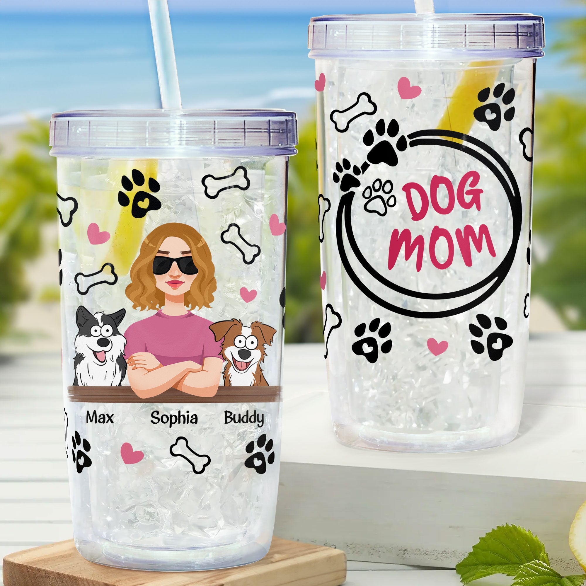 Dog Mom - Lovely Version - Personalized Acrylic Tumbler With Straw