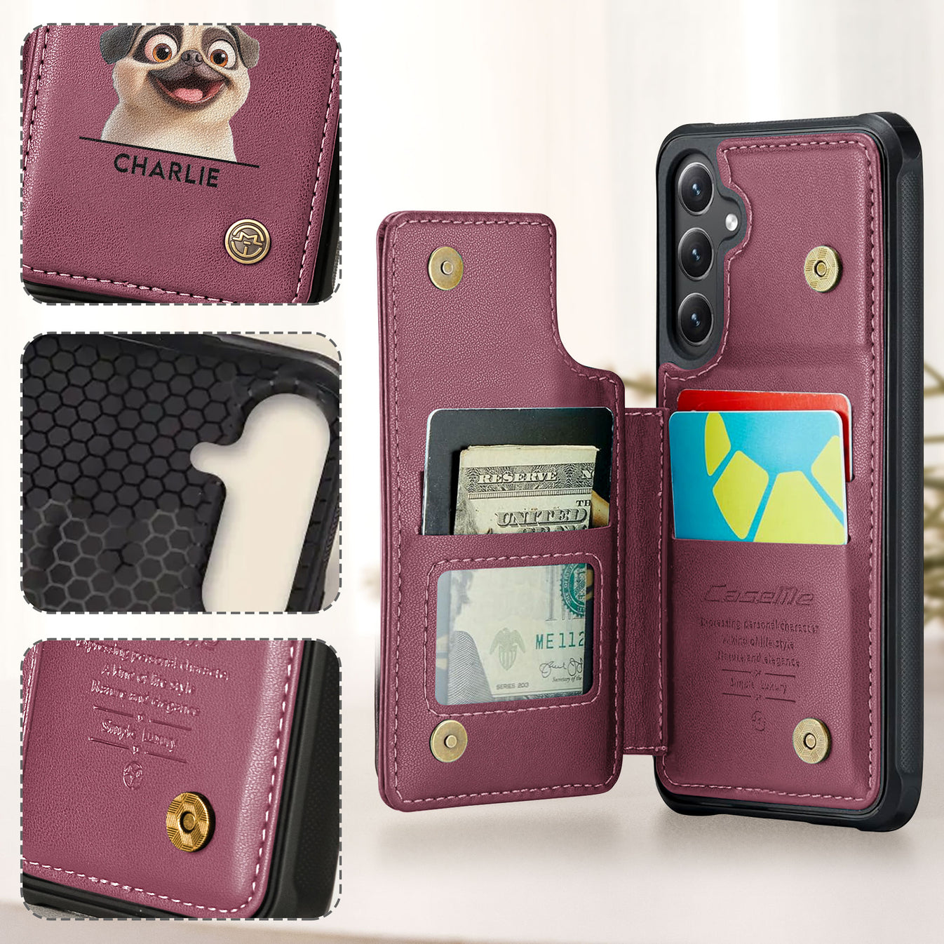 Gold Chibi Dog Mom - Personalized Custom Leather Wallet main image 0
