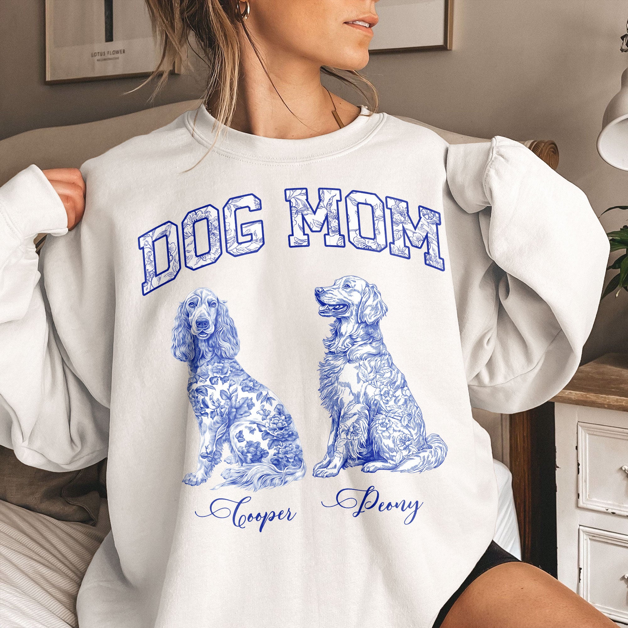 Dog Mom Toile De Jouy Chinoiserie Custom Dog Breeds - Personalized Shirt