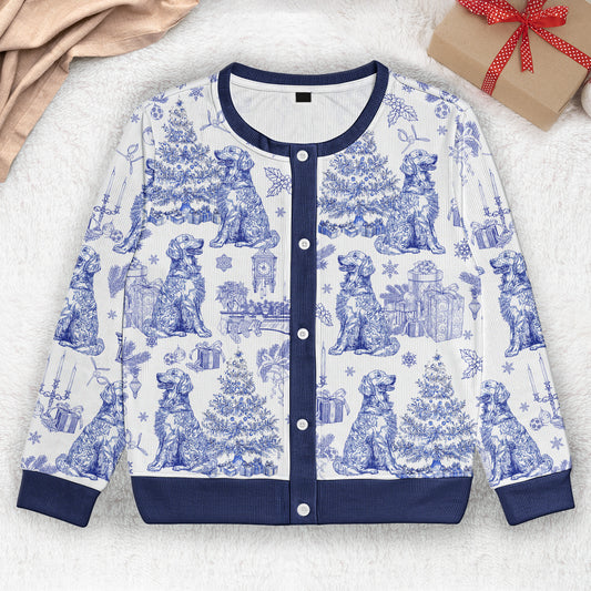 Dog Mom Toile De Jouy Christmas Themed - Personalized Crewneck Cardigan