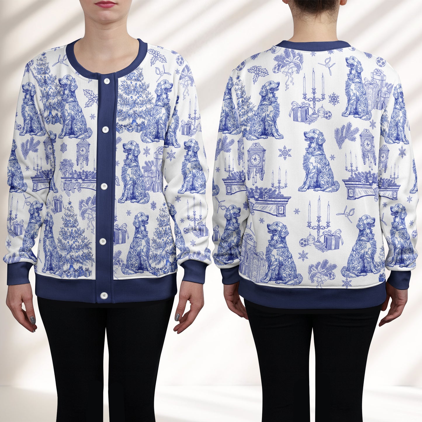 Dog Mom Toile De Jouy Christmas Themed - Personalized Crewneck Cardigan