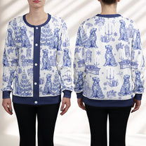 Dog Mom Toile De Jouy Christmas Themed - Personalized Crewneck Cardigan