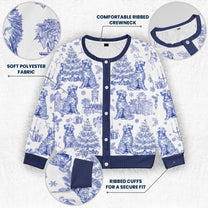 Dog Mom Toile De Jouy Christmas Themed - Personalized Crewneck Cardigan