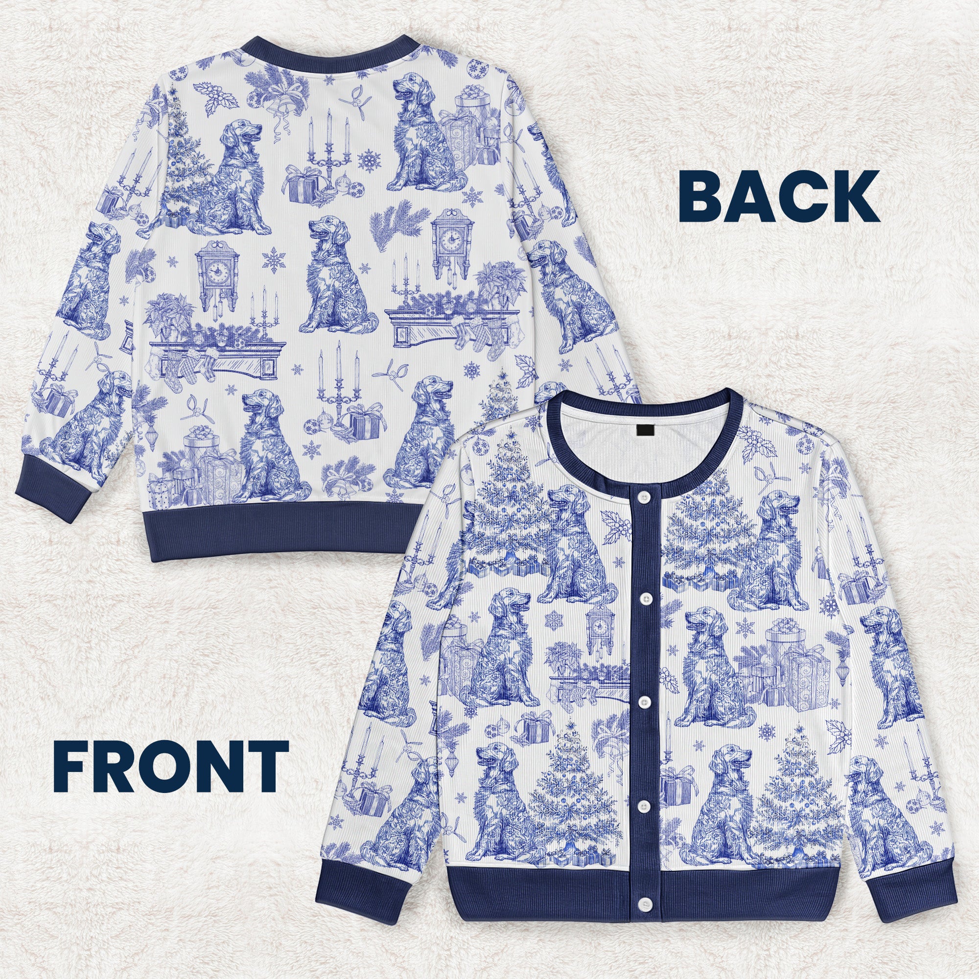 Dog Mom Toile De Jouy Christmas Themed - Personalized Crewneck Cardigan