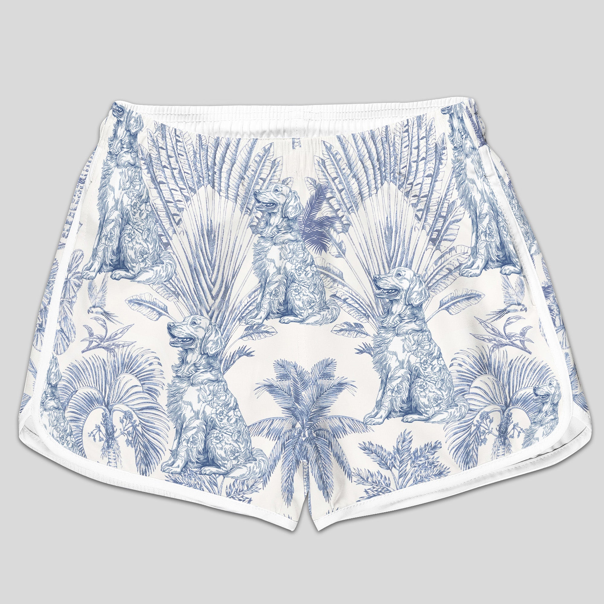 Dog Mom Toile De Jouy Summer Beach French Style - Personalized Women's Beach Shorts