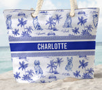 Dog Mom Toile De Jouy Summer French Style - Personalized Beach Bag