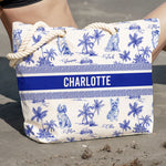 Dog Mom Toile De Jouy Summer French Style - Personalized Beach Bag