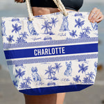 Dog Mom Toile De Jouy Summer French Style - Personalized Beach Bag