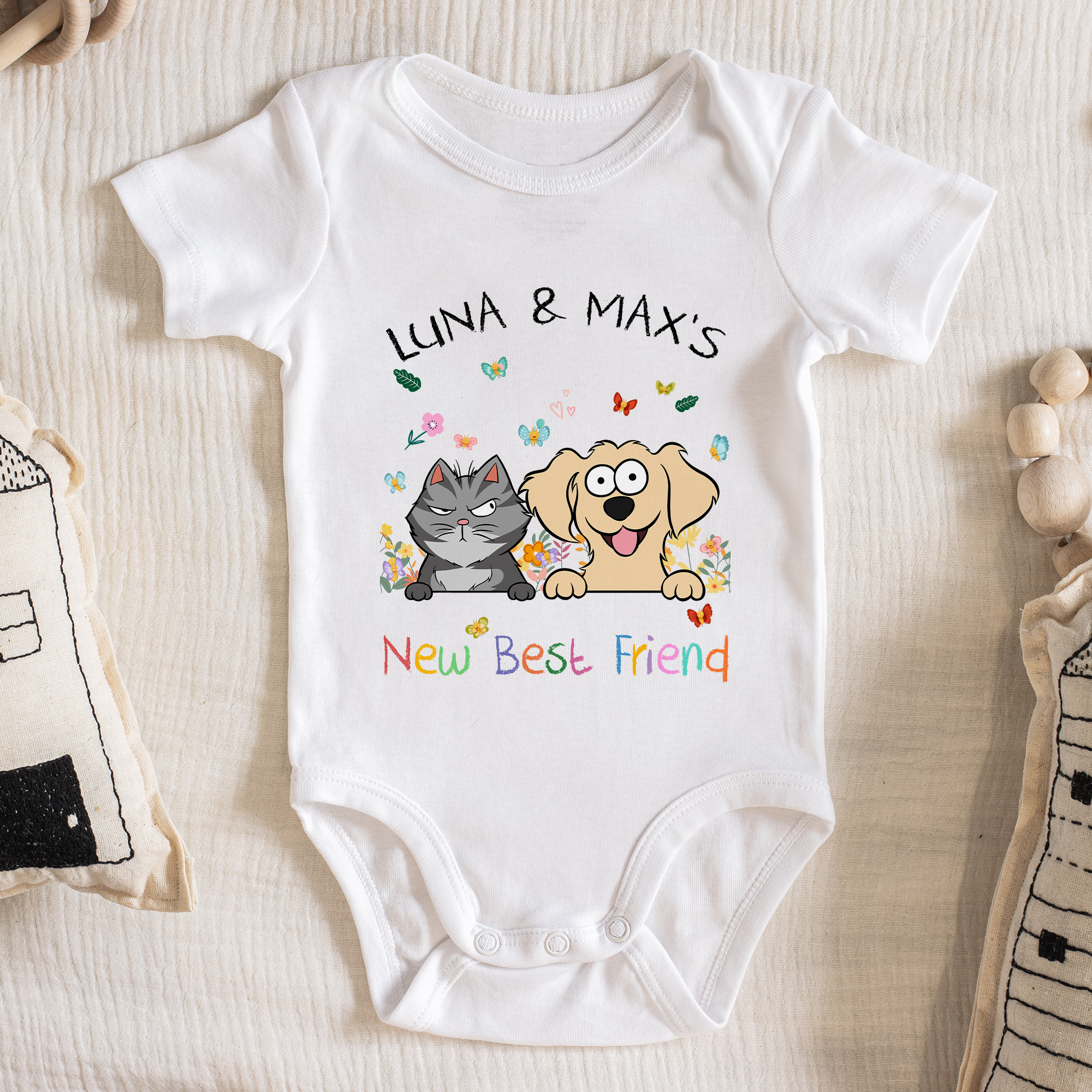 Dog Pets New Best Friend Baby New Born Gifts - Personalized Baby Onesie