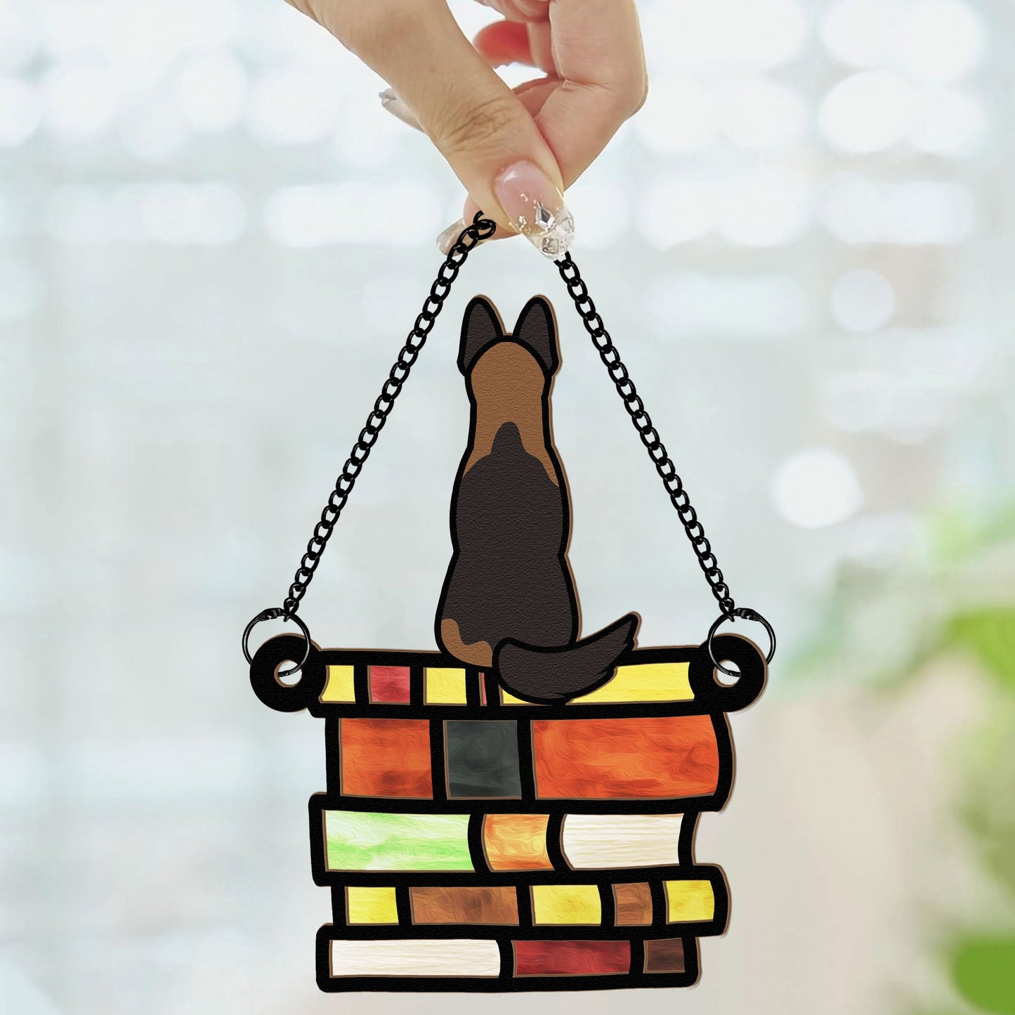 Dog Standing On Books - Personalized Window Hanging Suncatcher Ornament