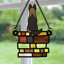 Dog Standing On Books - Personalized Window Hanging Suncatcher Ornament