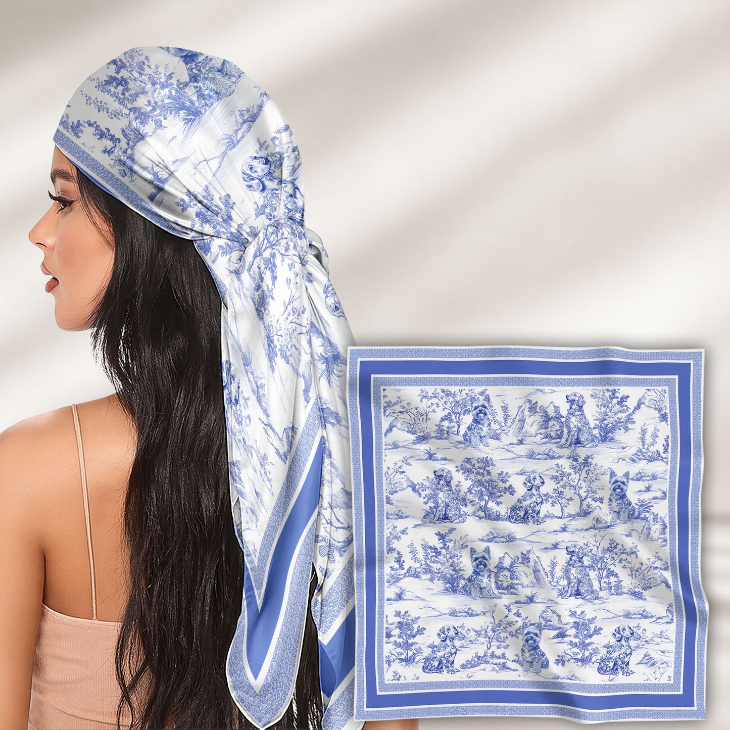 Dog Toile De Jouy Floral French Style Dog Mom Gift - Personalized Satin Scarf