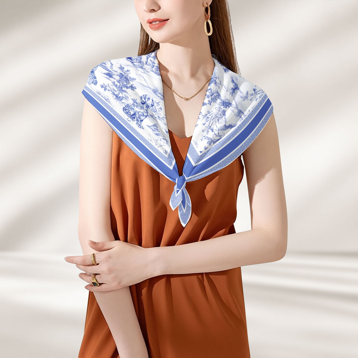 Dog Toile De Jouy Floral French Style Dog Mom Gift - Personalized Satin Scarf