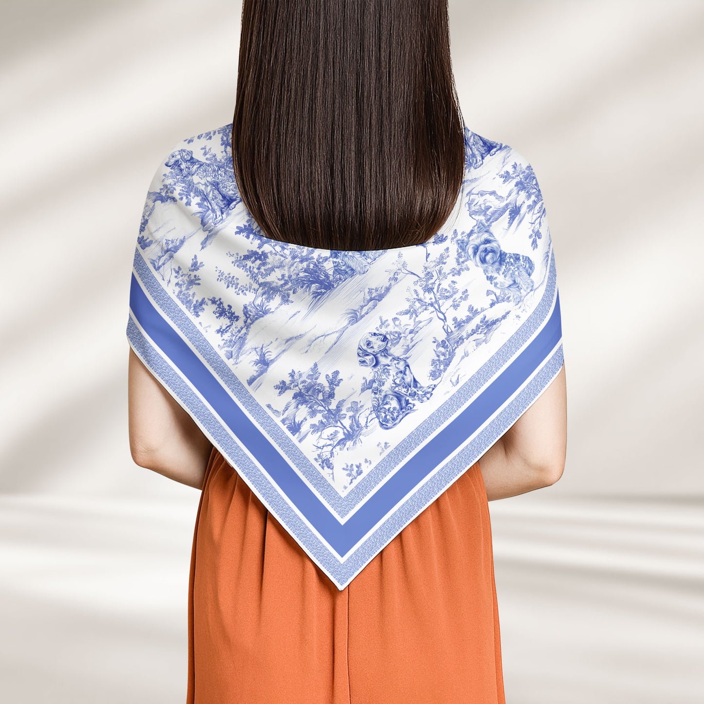 Dog Toile De Jouy Floral French Style Dog Mom Gift - Personalized Satin Scarf