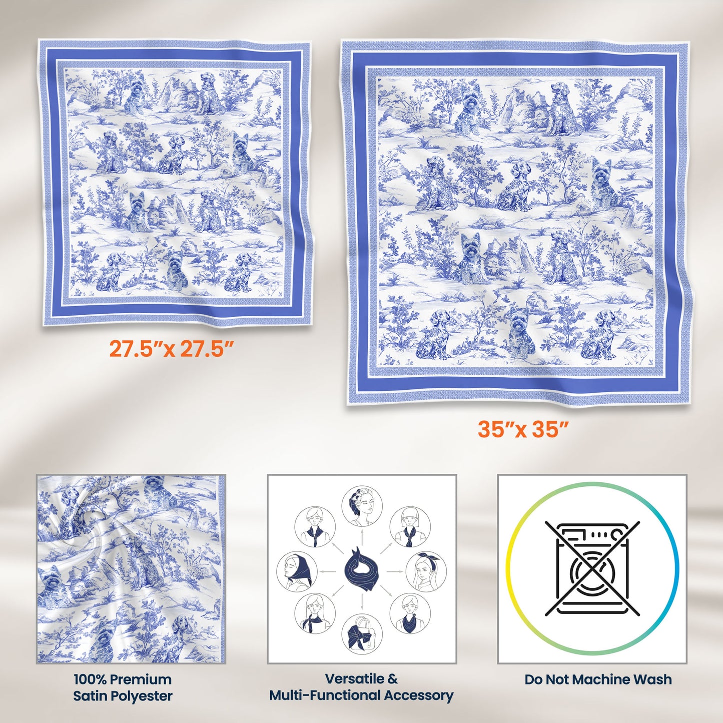 Dog Toile De Jouy Floral French Style Dog Mom Gift - Personalized Satin Scarf