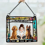 Dog & Girl Sitting In Rainbow Frame - Personalized Window Hanging Suncatcher Ornament