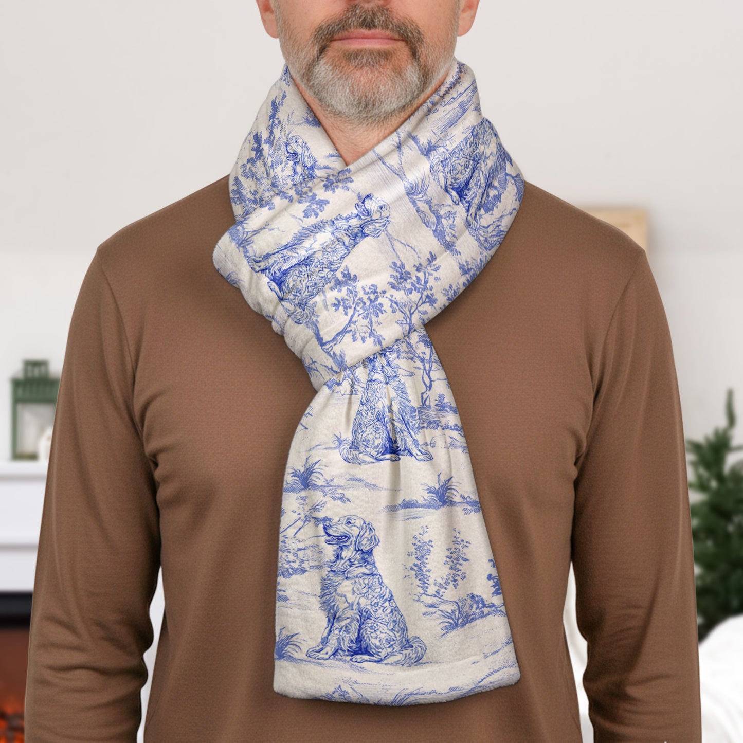 Dog Lover Custom Gift - Toile De Jouy Style - Personalized Fleece Scarf