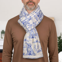 Dog Lover Custom Gift - Toile De Jouy Style - Personalized Fleece Scarf
