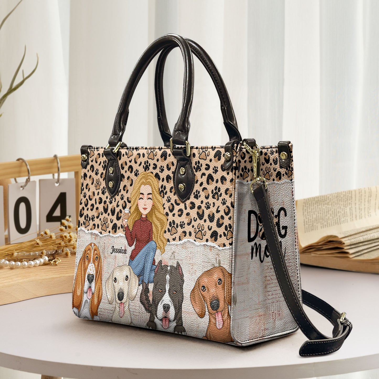 Dog Mom Leopard - Personalized Leather Bag