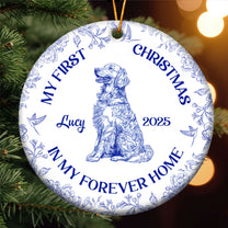 Dog's 1st Christmas, Cat's First Christmas, Toile De Jouy - Personalized Ceramic Ornament